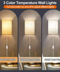 Plug In Wall Sconces Set Of Two With Three Adjustable Color Temperatures And Built In Switch For Hassle Free Plug And Play Lighting That Brings Solid Vibes To Your Space showing three light settings.