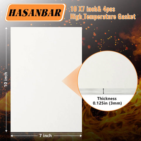 Hasanbar high-temperature gasket paper sheets, ceramic fiber, 7x10 inches, 4 pieces, 0.125 in thick.