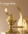 Close-up of Modern Retro Copper Wall Lamp Sconce For Bedroom And Hallway Wall Mounted Light Fixture With Built Tough All Copper Cast Body.
