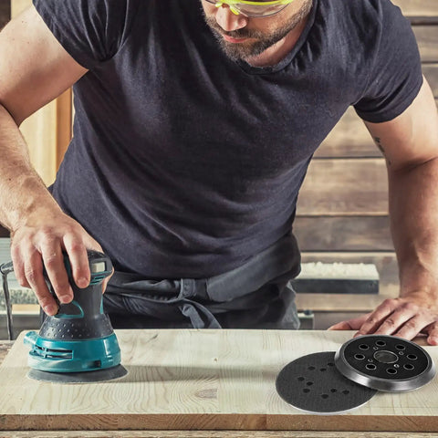 Two Pack 5 Inch Hook And Loop Orbital Sander Replacement Pad Backing Pad With Eight Holes Universal Fit For Most Sander Models Durable Black Designed For Easy Installation And Efficient Dust Extraction