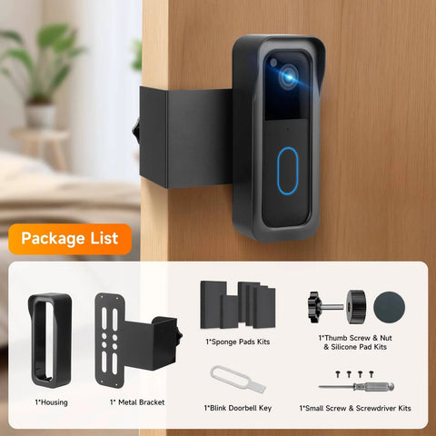 Anti Theft Metal Doorbell Mount With Rain Cover For Blink Video Doorbell Gen 1 And Gen 2 No Drilling No Block Sensor 360 Degree Wrap Protection Safety Screw Sealing Keeps Doorbell Secure For Rental Apartments Black