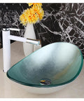 USZWBY Bathroom Vessel Sink Tempered Glass Vessel Sink and Faucet Combo Bathroom Washbasin Bowl Sink Lavatory Basin 22"×8.8"×5.3" Bathroom Sink with elegant faucet and flowers.