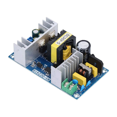 High Power Switching Power Module With Built In Power Supply For Civil And Industrial Control Systems Stable Output Double Sided PCB Design Industrial Grade Reliability Plug And Play Ready For Smooth Automation Projects. blue PCB power module with heatsinks and transformer