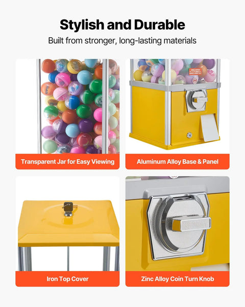 Candy Dispenser With 21 Inch Transparent Globe Holds 180 Balls, 25 Cent Coin Op For Malls And Parks, zinc alloy coin turn knob