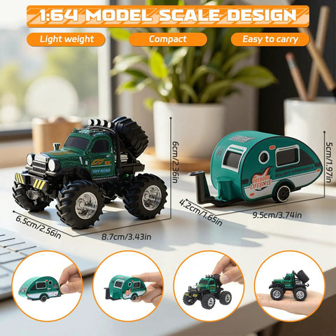 Mini 1 64 Scale RC Truck With Detachable Trailer 2.4GHz Remote Control Rechargeable Battery Realistic Front Lights Easy Hitch System