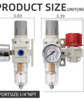 Pneumatic Air Compressor Filter Regulator Combo One Quarter Inch NPT 0 To 120 PSI Range With Pressure Relief Brass