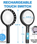 30X Rechargeable Magnifier With Light, 4.33 Inch Large Handheld LED Magnifying Glass With 20 Daylight LEDs And 3 Gear Dimming