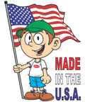 Cartoon character with USA flag and 'Made in the USA' text