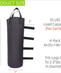 140 LBS Zipper Top Sand Bags for Canopy Legs and Gazebo Tents, side view showing size and straps