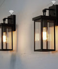 Two Pack Outdoor Wall Lanterns With Dusk To Dawn Sensor And Photo Sensor on wall for entryway; waterproof, rust resistant