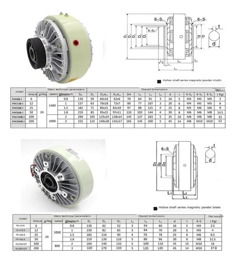 Front and side views of PB-A0.6 magnetic powder brake/clutch; light-green housing.