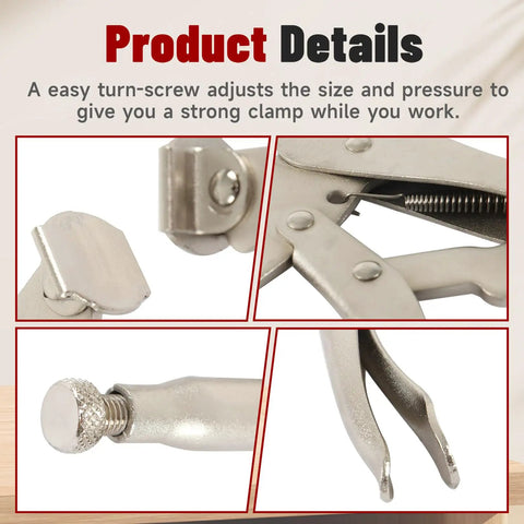 Close-up of 11 Inch Locking C Clamp Set 5 Pack showing adjustable welding vise clamps with regular tip and swivel pad.