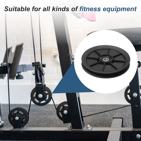 Nylon Bearing Gym Pulley Wheel 120mm 4.72 Inch Heavy Duty Cable Pulley For Home Gym And Garage Door Setup With Steel Shaft And Black Fittings Durable Fitness Equipment Accessory For Cable Machines mounted on a cable machine