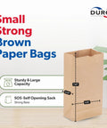 Kraft Paper Lunch Bags 500 Count Bulk, Brown Disposable Bags With SOS Bottom, Size 4.31 X 2.43 X 7.87 Inches Displayed on Table
