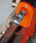 Close-up of Crush Complex Turns On Your Lathe With This Badass ER32 Collet Chuck Kit on lathe with spindle adapter.