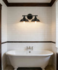 Farmhouse Bathroom Vanity Light 20 Inch Black 2 Light Over Mirror Fixture With Rustic Metal Shades above bathtub