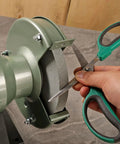 Using 6 Inch Silicon Carbide Bench Grinder Wheel With Half Inch Arbor And Durable Wire Brush, 120 Grit for sharpening scissors