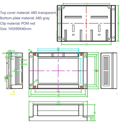 DIN Rail ESP32 Dev Kit V1 30 Pin Expansion Board Transparent Housing With Multi Voltage Input And Full Pin And LED Terminals Great For Smart Home DIY Projects And Easy DIN Rail Mounting, 145x90x40mm drawing