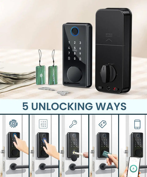 Keyless Entry Smart Deadbolt Lock Featuring Fingerprint Touchscreen And Smartphone App Control For Quick Home Or Office Security No Sweat Install Super Solid Build Quality