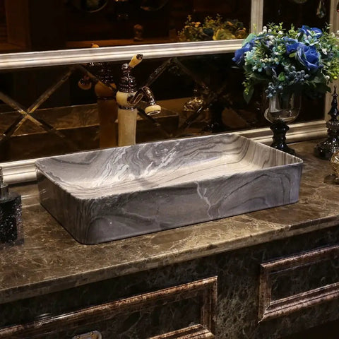 USZWBY Vessel Sinks Bathroom Sink Art Countertop Basin Rectangular Ceramic Washbasin Vanity Vessel with Faucet Bathroom Bowl Sink on marble countertop