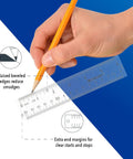 Hand using Crystal Clear Acrylic Ruler 6 Inch Beveled Edge With Easy To Read Markings for precise drawing on paper