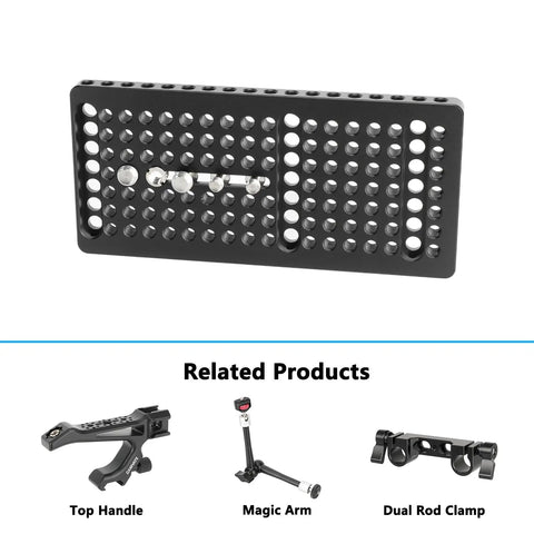 Built Different Multipurpose Aluminum Camera Cheese Plate With 1/4 And 3/8 Thread Adapter shown with multiple mounting holes, 170x80mm size.
