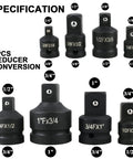 8-piece reducer conversion from the 11 Piece Impact Adapter And Reducer Set With Universal Joint Swivel Sockets for various drive sizes.