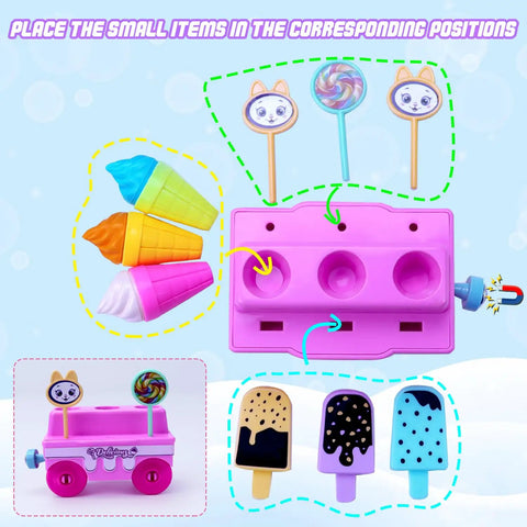 Image of Pink Train Set For Toddlers And Kids With Light Up Tracks And Music showing ice cream and lollipop elements.