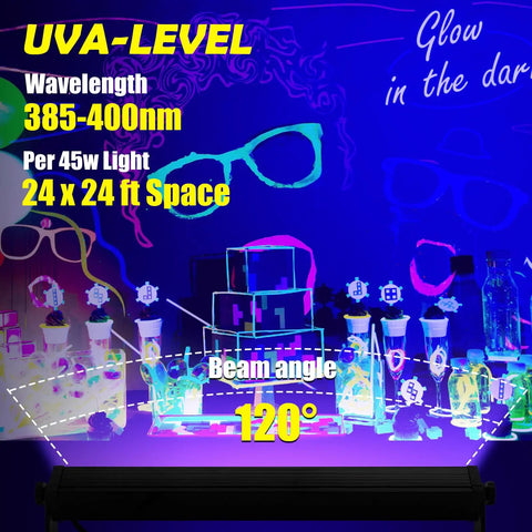 60W Black Light Bar With Remote 72 LED Flood UV Light 3 Light Modes Fade Flash Strobe Timer Adjustable Brightness Lights Up 1000 Sq Ft for Neon Parties Halloween Fluorescent Displays Christmas 3 Pack illuminating glow-in-the-dark decorations