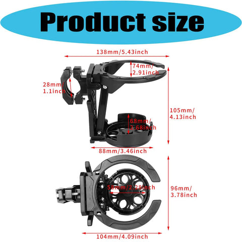 Dimensions of Black Clamp On Handlebar Cup Holder With Lower Tray Drainage Openings And Foldable Storage Friendly Design For Daily Rides