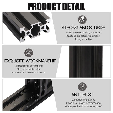 Two Piece Set Of 400mm V Slot 2040 Aluminum Extrusion European Standard Anodized Black Linear Rail product details display