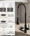 Dimensions and specifications of Commercial Grade Kitchen Workstation Faucet with with Glass Rinser & LED on countertop.