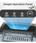 Hella Fast Portable Countertop Ice Maker Drops Fresh Cubes In Six Minutes With Sturdy Carry Handle Self Cleaning Tech Pushes Out Twenty Six Pounds Daily Anytime operation panel with buttons for water, ice full, and power.