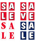 Eye Catching Underhood Sign Kit In White And Blue Measuring 29 By 41 Inches Using Super Durable Corrugated Plastic For Your Car Lot Or Dealership To Show Off Deals And Make Vehicles Look Awesome. red and blue SALE letters on display boards
