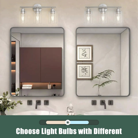 Three Light Brushed Nickel Vanity Light Over Mirror With Glass Shades UL Certified Bathroom Wall Fixture Modern Damp Rated