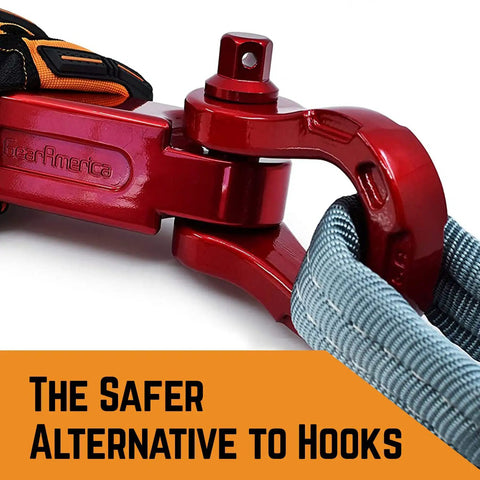 Aluminum Alloy Ultra Bow Shackles For Off Road Recovery, 30,000 LBS MBS And 10,000 LBS WLL, Red 2 Pack attached to rope