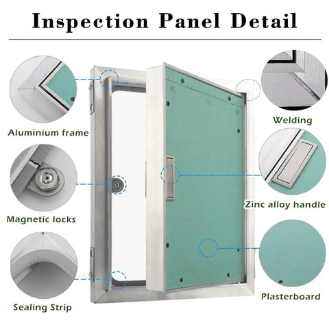 Detail view of Tough Recessed Access Door 3 Pack With Solid Aluminum Frame with magnetic locks and zinc alloy handle.