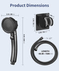 Dimensions of High Pressure Shower Head With Pause Button And Three Spray Modes For RV Camper No Hassle Water Saving Handheld Shower With Hose And Adjustable Self Adhesive Holder Black