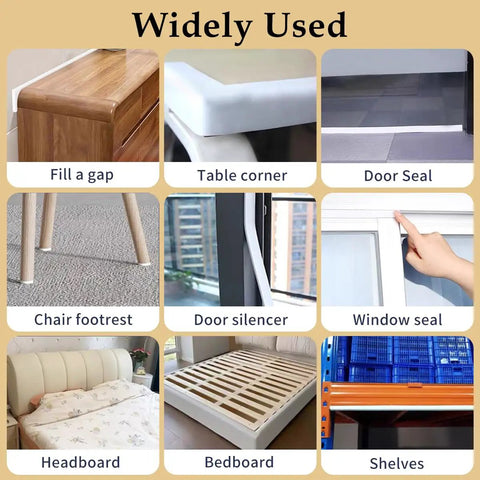 Image showcasing applications of Top Tier White Weather Stripping Tape For Doors And Windows, including seals for gaps and corners.