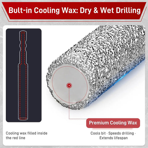 8-Pack Diamond Drill Bits For Ceramic Tiles 2-In-1 Drill And Mill With Built-In Cooling Wax Hex Shank Vacuum Brazed Close-Up