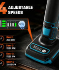 Heavy Duty Cordless Die Grinder With Two 21V Batteries Badass Powerhouse For Metal Grinding Wood Carving Variable Speed control panel showing 4 adjustable speeds