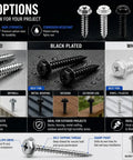 Pack Of 100 Hex Washer Head Self Tapping Wood Screws No 8 Size 1-1/2 Inch Phillips Drive Built Tough Corrosion Resistant Black Finish