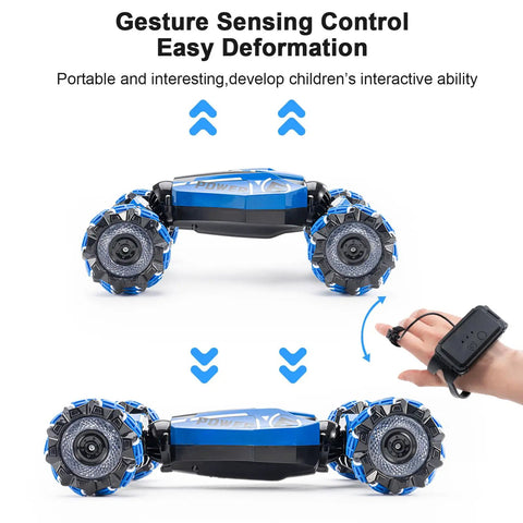 Gesture Sensing RC Stunt Car With 360 Degree Flips And Drifts, 2.4GHz 4WD Remote, Gesture Watch Sensing Up To 10 Meters, lights in action