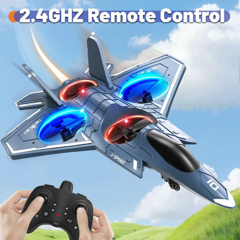 Foam Remote Control Airplane For Kids And Adults 14 Plus with lights, remote controller, lightweight fighter jet flying outdoors
