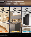 52 Inch Ceiling Fan With Lights And Remote For Bedroom Living Room Kitchen Office Indoor Outdoor Use 6 CCT Dimmable 5 Blades