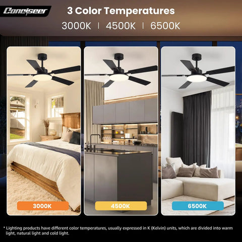 52 Inch Ceiling Fan With Lights And Remote For Bedroom Living Room Kitchen Office Indoor Outdoor Use 6 CCT Dimmable 5 Blades