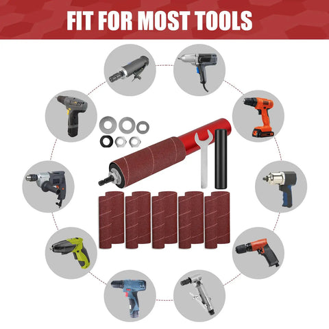 Handheld Spindle Sander Kit With 120 Grit Sandpaper Sleeves, Drill Powered Drum Adapter For Rock Solid Wood And Metal Finishing. Various drill attachments.