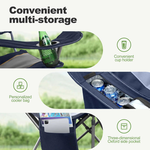 Oversized Heavy Duty Folding Camping Chair Outdoor With Cup Holder Storage And Built In Cooler Thick 600D Oxford Fabric