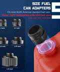 5 fuel can adapters for 5 Gpm Cordless Fuel Transfer Pump With Auto Shut Off And Beep Alert, showing sizes from 2 to 3.75 inches.