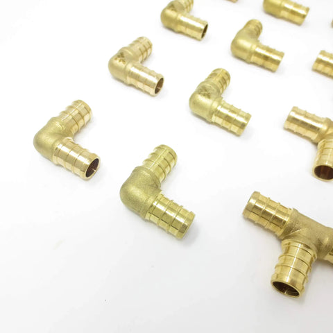 Half Inch Brass PEX Fittings Kit With 10 Elbows 10 Tees And 10 Couplers Straights For Domestic Water And Radiant Heating DIY Friendly